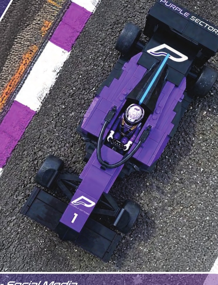 A purple Brick IT model of the Purple Sectors race car.